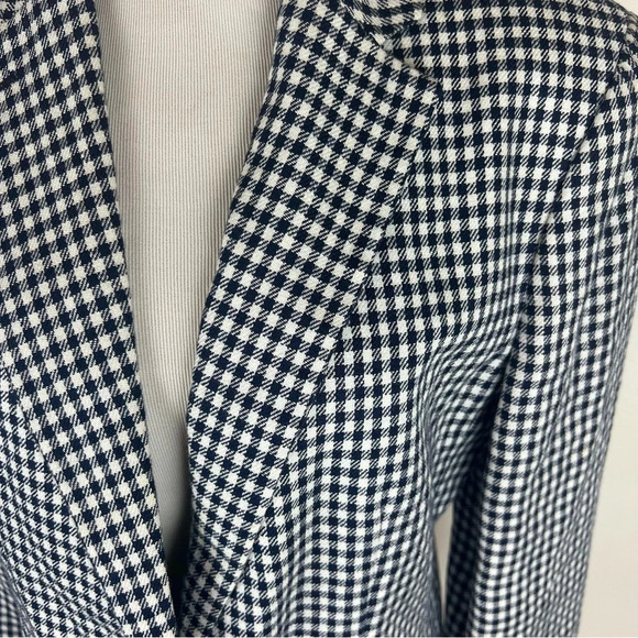 Lauren Ralph Lauren 100% Linen Plaid Checkered Jacket Blazer Black White Size 10 - Picture 2 of 5